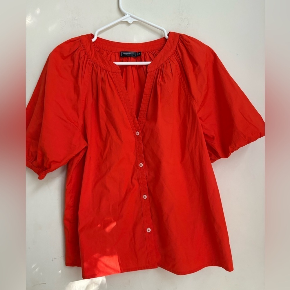 VINEYARD VINES POPLIN BUTTON UP PUFFY SLEEVES SIZE XS BRIGHT ORANGE